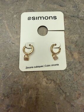 Simons Gold Padlock Hoop Earrings with Cubic Zirconia Accents